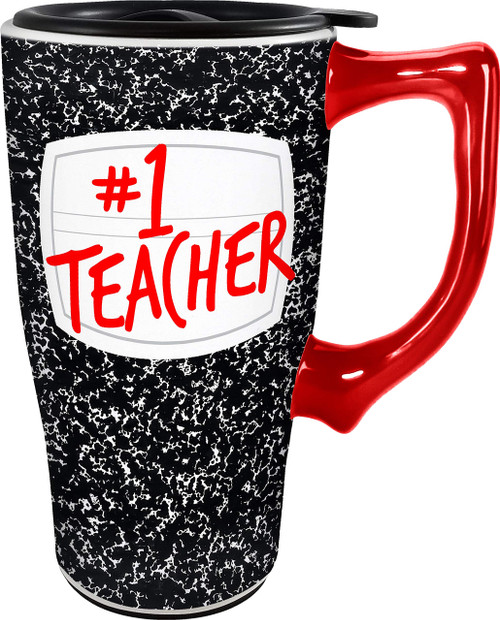 Spoontiques - Ceramic Travel Mugs - # 1 Teacher Cup - Hot or Cold Beverages - Gift for Coffee Lovers