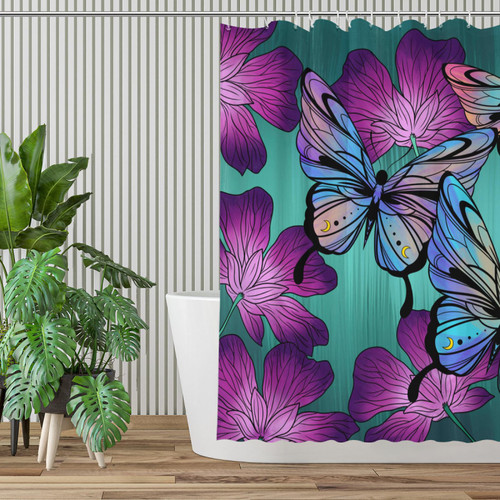 YZDF Purple Flower Shower Curtain?Shower Curtain Purple Flowers?Purple Shower Curtains for Bathroom?Flower Shower Curtains for Bathroom?Bathroom Decorative Set Polyester Waterproof with 12 Hooks