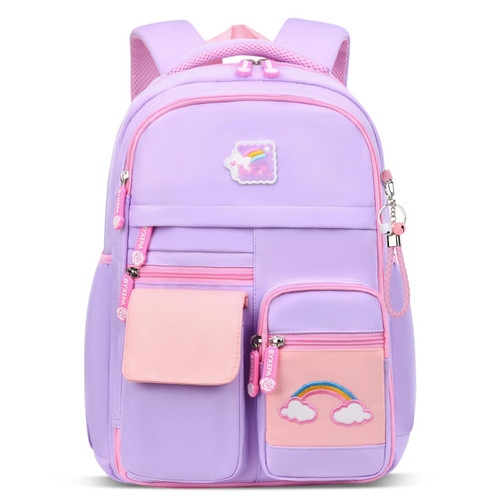 BYXEPA Girls Backpack, School Kids Backpacks for Girls, Cute Book Bag with Compartments for Teen Girl Kid Students Elementary Middle School, Kids' School Bag, solid purple