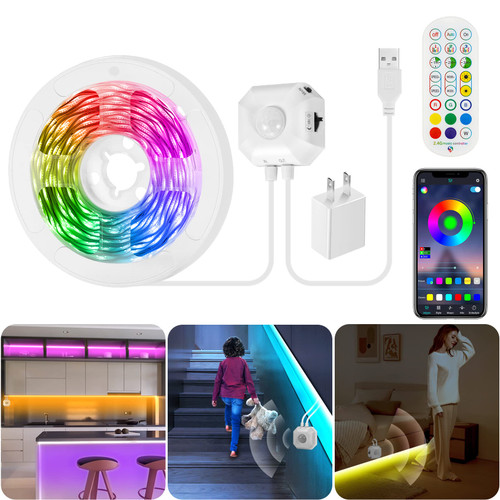 Motion Sensor Under Bed Lights, 9.8Ft RGB LED Strip Lights with Stay-On,Motion-Activated,Night Sensing 3 Modes,Remote,App Control, USB Motion Sensor LED Light Strip for Bedroom Cabinet Kitchen Stair Motion Sensor Under Bed Lights, 9.8Ft RGB LED Strip Lights with Stay-On,Motion-Activated,Night Sensing 3 Modes,Remote,App Control, USB Motion Sensor LED Light Strip for Bedroom Cabinet Kitchen Stair