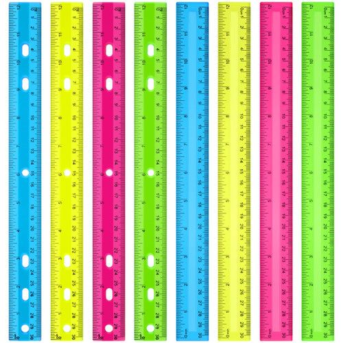 24 Pack Clear Ruler Plastic Rulers 12 Inch Transparent Assorted Color Kids Ruler Bulk for School with Centimeters Millimeter and Inches, Measuring Tools for Student School Office Home
