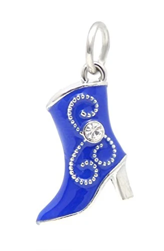 J&M Dangle Navy Blue Cowboy Boot with Crystal Charm Bead for Charms Bracelets