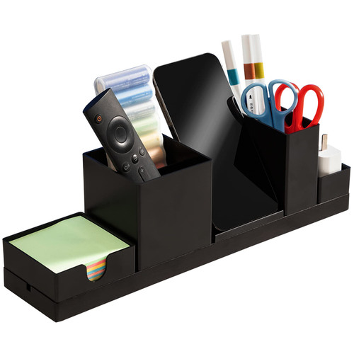 NCHONHONG Desk Organizers with Adjustable Pen Holder, Pencil Cup, Pencil Holder, Phone Stand, Sticky Note Tray and Office Supplies Caddy, Desk Organizations and Accessories for Home or Office, Black