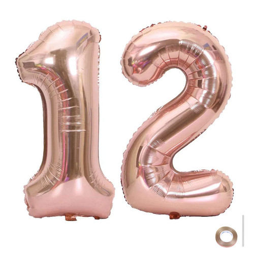 40 Inch Large Number 12 Balloon Foil Balloons Jumbo Foil Helium Balloons for Wedding Birthday Party Festival Decoration Supplies, Rose Gold 12