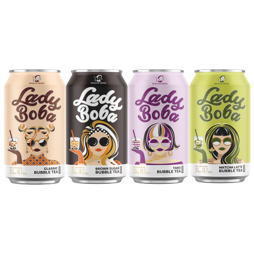 (Pack of 4) Lady Boba 4 Cans. Milk Bubble Tea with Boba Pearls in a Can (10.7oz/can) with Saltation Thank You Card. Choose One from Variety of Flavors: Assorted, Classic, Brown Sugar, Taro, Matcha Latte. Ready To Drink Beverage. (Assorted) (Pack of 4) Lady Boba 4 Cans. Milk Bubble Tea with Boba Pearls in a Can (10.7oz/can) with Saltation Thank You Card. Choose One from Variety of Flavors: Assorted, Classic, Brown Sugar, Taro, Matcha Latte. Ready To Drink Beverage. (Assorted)