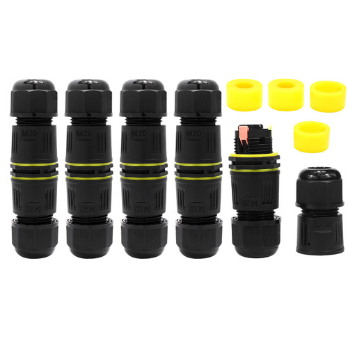 5PCS IP68 Outdoor Small Junction Box Electrical Cable Connector,Underground Waterproof Wire Connectors for lamp Cord,Landscape (5PCS M20 3pin)