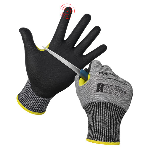 MANUSAGE A5 Cut Resistant Gloves, Comfortable, Touchscreen, Durable, Breathable, Machine Washable, Anti-cut Work Gloves with Firm Grip for Kitchen,Construction; Yellow reinforcement, 1 pair, L