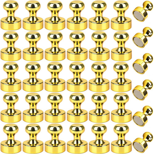 LEASEN Refrigerator Magnets, 36 Packs Magnetic Push Pins for Fridge, Strong Neodymium Magnets, Push Pin Magnets Perfect for Whiteboard, Office, School (Gold)