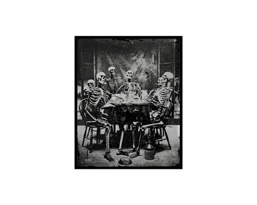 Poster Master Vintage Photograph Poster - Retro Daguerreotype Print - 8x10 UNFRAMED Wall Art - Gift for Artist, Friend - Skeletons Smoking at Table, Dinner Party, Goth - Wall Decor for Home, Dorm