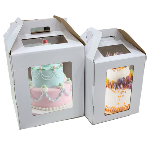 Cake Boxes White 6pcs 10x10x12 & 12x12x14 Inches With Window Tall Cake Box for Tier Cakes for Wedding Birthday Transport,Portable Cake Packaging Boxes With Handle?Tall Cake Boxes for Tier Cakes