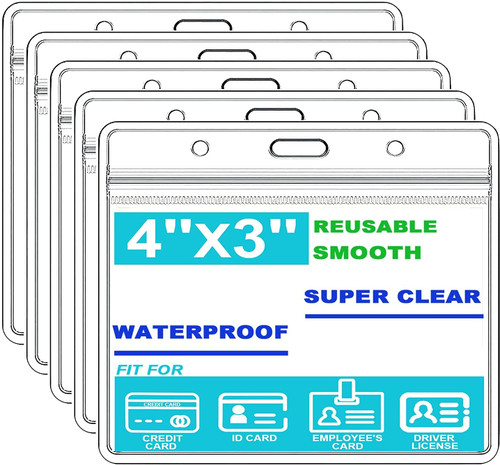 4" X 3" Card Holder Clear Plastic Horizontal Name Badge ID Card Holders,Card Cover,Clear Vinyl Plastic Sleeve,Name ID Holders Clear Plastic for Large Name Tags Holder