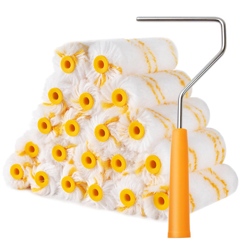 Mister Rui Paint Roller, 4 Inch Paint Rollers Polyamide (1/2" Nap), Small Paint Roller Covers, Pack of 20, with a Paint Roller Frame, Naps for Paint Roller Sleeves, Covers for Wall Painting. Mister Rui Paint Roller, 4 Inch Paint Rollers Polyamide (1/2" Nap), Small Paint Roller Covers, Pack of 20, with a Paint Roller Frame, Naps for Paint Roller Sleeves, Covers for Wall Painting.