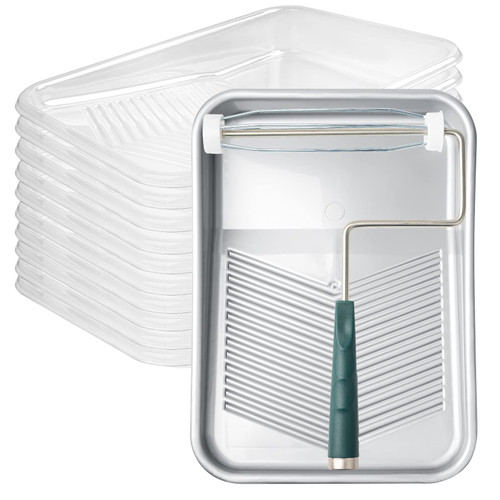 Mister Rui Paint Tray 9 Inch, Paint Tray Liners 10pcs, Paint Roller Tray, Disposable Paint Tray Liners, with 5-Wire Cage Roller Frame, for 9 Inch Paint Rollers, Silver Plastic Paint Tray Large Mister Rui Paint Tray 9 Inch, Paint Tray Liners 10pcs, Paint Roller Tray, Disposable Paint Tray Liners, with 5-Wire Cage Roller Frame, for 9 Inch Paint Rollers, Silver Plastic Paint Tray Large