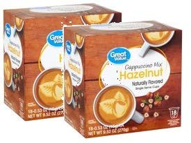 Great Value Hazelnut Cappuccino Mix Naturally Flavored Single Serve Cups, 0.53 oz, 18 count (Pack of 2)