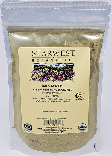 Starwest Botanicals Organic Hyssop Herb Powder, 4 Ounces