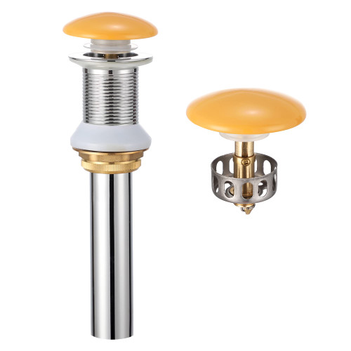 Albriya Vessel Sink Drain,Bathroom Pop-up Drain With Detachable Basket Stopper,Anti-Explosion And Anti-Clogging Drain Strainer,Sink Drain Assembly Without Overflow Polished Chrome,Orange Ceramic Cap