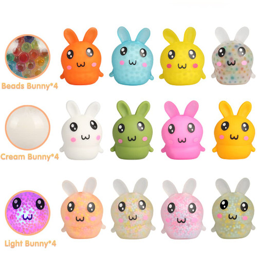 24 pcs Easter Bunny Stress Balls and Printed Jumbo Easter Eggs for Kids , Easter Basket Stuffers Filled Easter Egg, Easter Gifts Party Favor