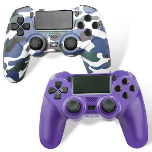 eeidc 2 Pack Wireless Controller for PS4, Remote Control for Playstation 4/Slim/Pro with Double Shock/Audio/Six-axis Motion Sensor(Purple and Blue Camo)