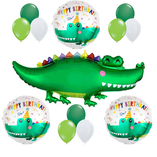 HBmemory 15pcs Happy Green Alligator Balloon set - Jumbo 40'' Crocodile Mylar 3pcs 18'' Round 9pcs Latex Balloons for Theme Birthday Party Supplies Jungle Animal Gator Decorations
