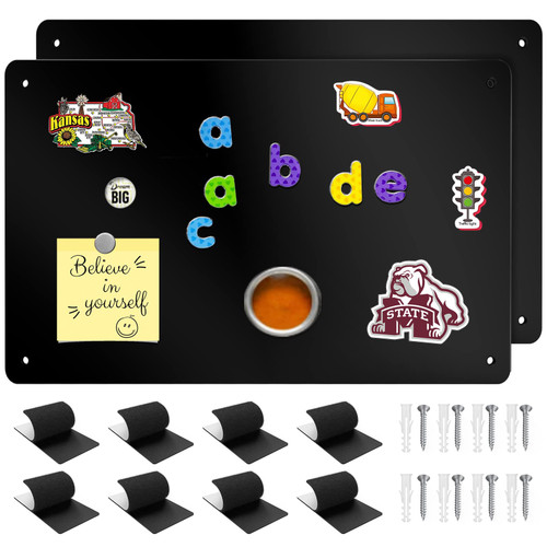 2Pack Magnetic Board,17.1" x 11.8" Magnet Display,for Magnets and Bulletin Board,Suitable for Wall, Refrigerator, Compartment, Cabinet etc,Comes with Dual Lock Tape for Easy Hanging (Black?
