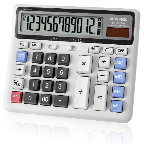 Desk Calculator 12 Digit, Large Computer Keys,Desktop Dual Power Battery and Solar, Calculator with Large LCD Display for Office,School, Home & Business Use,Automatic Sleep.7.6 * 6.4in (Black)