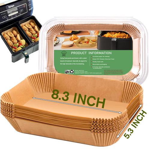 Air Fryer Disposable Paper Liner Rectangular for Ninja Dual, Rectangle Air Fryer Parchment Paper Liners for Ninja Foodi 2-Basket, Instant Pot Vortex Plus, PowerXL Vortex, DualZone Air Fryer(100Pcs)