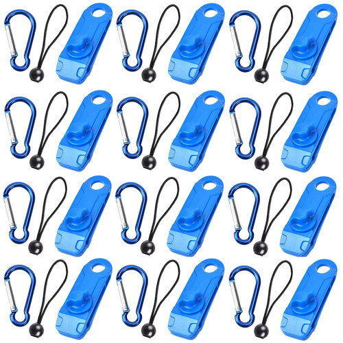 36Pcs Tarp Clips with Carabiner & Ball Bungee Cords - Shark Tent Fasteners Tarp Clamps, Heavy Duty Lock Grip - Pool Awning Cover Bungee Cord Clip, Car Cover Clamp (Blue)