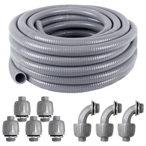 3/4inch 25ft Electrical Conduit Kit,with 5 Straight and 3 Angle Fittings Included,Flexible Non Metallic Liquid Tight Electrical Conduit(3/4" Dia, 25 Feet)