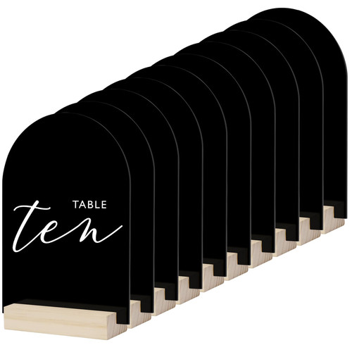 Black Arch Acrylic Table Sign with Wood Stand-10 Pack Blank Arched Acrylic Sheets with Base, DIY Acrylic Sign Blank for Acrylic Table Numbers (Black, 5x7 Inch 10pack)