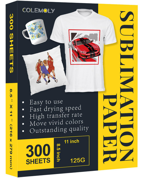 Sublimation Paper 8.5x11 Inch 125g, Heat Transfer Paper 300 Sheets Use with Thermal Sublimation Transfer Ink and Inkjet Printers, for Ceramic Mug, Polyester T-shirt, Cell Phone Case
