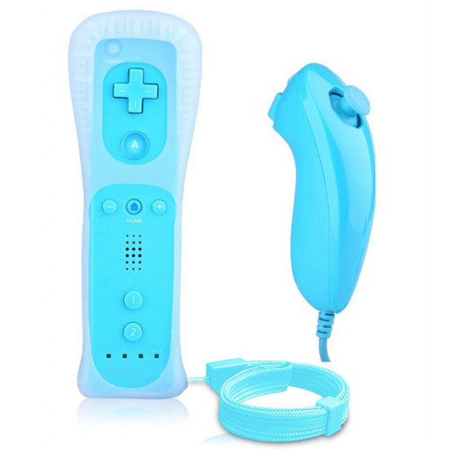 Lyyes Remote Controller for Wii, Wii Remote and Nunchuck Controllers with Silicon Case and Strap for Wii and Wii U (Blue)