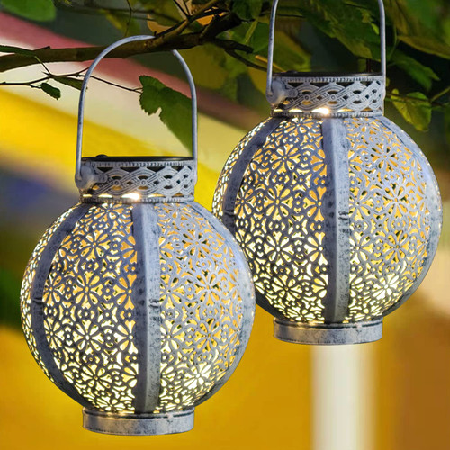 2 Pack Solar Lanterns Outdoor Waterproof, Bright Large Solar Lantern Lamps Outdoor Hanging with Handle, Metal Decorative Solar Garden Lights for Patio Lawn Yard Tabletop Decoration (White)