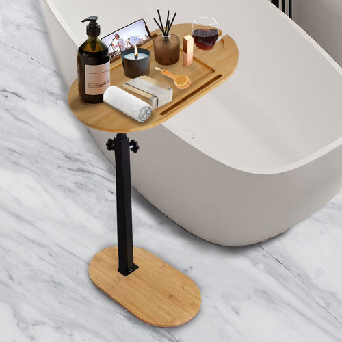 Bamboo Bathtub Tray Table Bath Tray for Bathtub with Adjustable Height Freestanding Bath Caddy Tray for Bathtub Bath Tub Tray Table for Luxury Bath Home Spa and Gift Choice(with Goblet Holder)