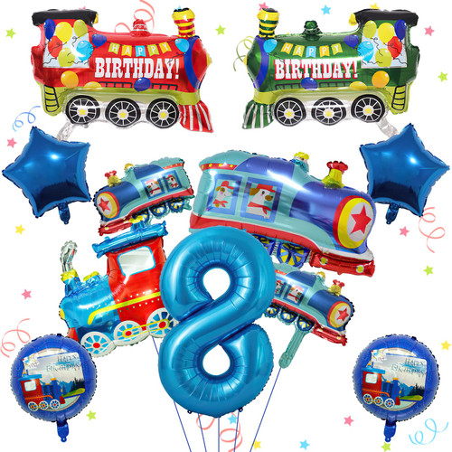 HHLCWA 11 Pcs Train Birthday Balloons, Jumbo Colorful Train Theme Foil Balloons for Kids 4th Birthday, Anniversary Party Decoration Supplies HHLCWA 11 Pcs Train Birthday Balloons, Jumbo Colorful Train Theme Foil Balloons for Kids 4th Birthday, Anniversary Party Decoration Supplies