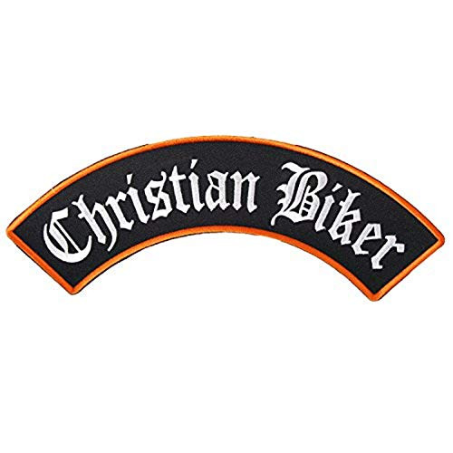 Hot Leathers, CHRISTIAN BIKER ROCKER, High Thread Embroidered Iron-On / Saw-On Rayon PATCH - 4" x 1"