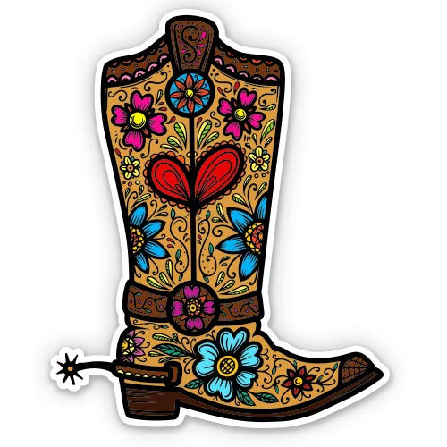 Cowboy Boot Floral Pretty - 3" Vinyl Sticker - for Car Laptop Water Bottle Phone - Waterproof Decal