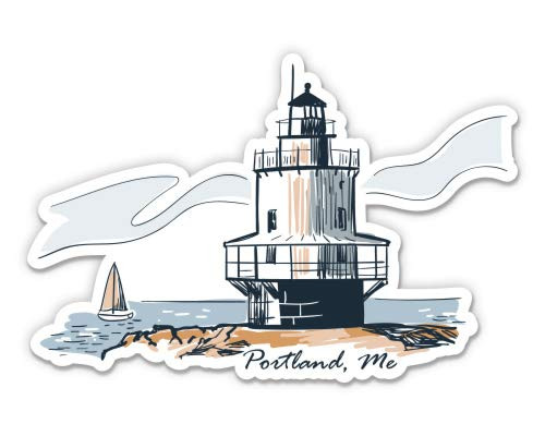 Portland Maine Lighthouse - 3" Vinyl Sticker - for Car Laptop Water Bottle Phone - Waterproof Decal