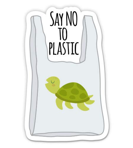 GT Graphics Express Say No to Plastic Sea Turtle - 5" Vinyl Sticker - for Car Laptop I-Pad - Waterproof Decal