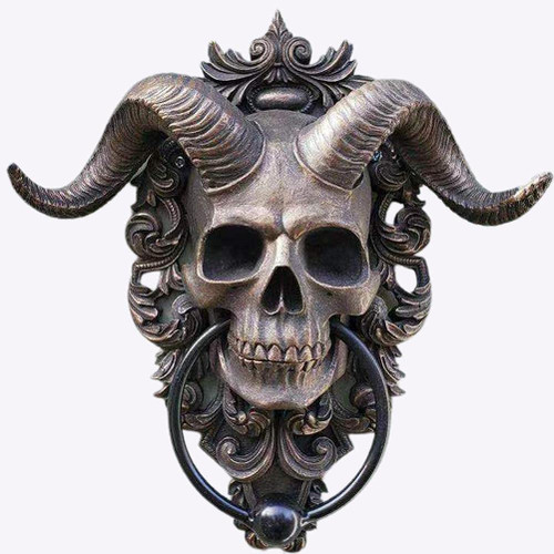 ZICRIC Sabbatic Goat of Horned God Skull Hanging Door Knocker, Diabolical Horned Skull Hanging Door Knocker Wall Decor, Satanic Devil Lucifer Accent for Front Door Decoration ZICRIC Sabbatic Goat of Horned God Skull Hanging Door Knocker, Diabolical Horned Skull Hanging Door Knocker Wall Decor, Satanic Devil Lucifer Accent for Front Door Decoration