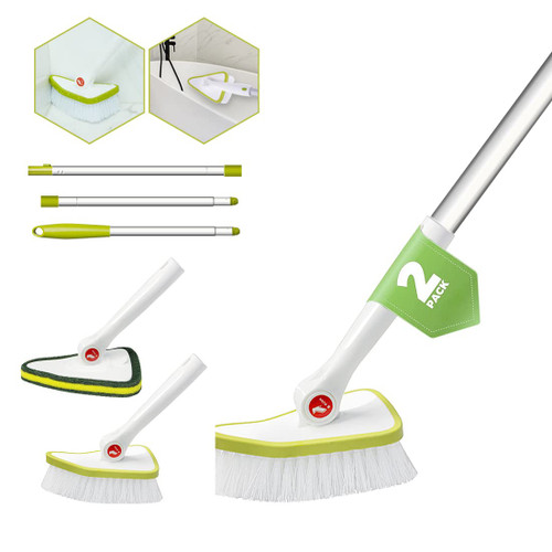 2 in 1 Cleaning Brush Tub and Tile Scrubber Brush Sponge with 46'' Extendable Long Lightweight Handle Detachable Stiff Bristles Scrub Brush for Cleaning Bathtub Shower Bathroom