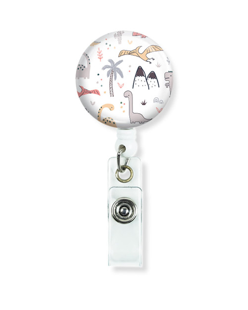 Cute Dinosaur Badge Reel Holder Retractable with Alligator Clip on ID Name Card Holders for Nurse Doctor Teacher Student Medical Work Office