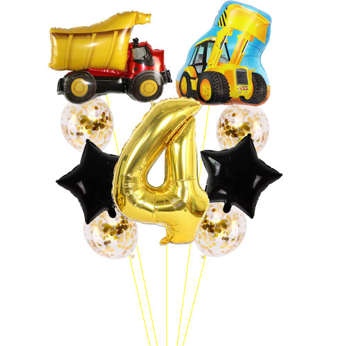 Kawailay Construction 4th Birthday Party Balloons Dump Truck Birthday Balloons Jumbo Excavator Foil Balloons 32 Inch Gold Number 4 Helium Balloon for Birthday Party