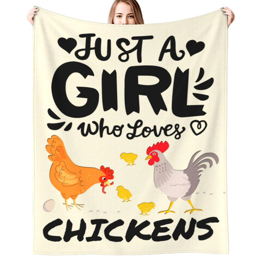 Cute Chicken Blanket Just A Girl Who Loves Chickens Blankets Super Soft Flannel Throw Blankets Bedding Decor Gifts for Kids Boys Girls Toddler Adults 50"x40"