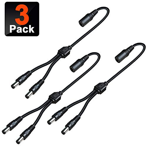 3 Pack DC Power 1 Female to 2 Male 5.5mm x 2.1mm DC Power Supply Splitter Cable Cord, Y Splitter Adapter Wire,2 Way Y-Cable for Security CCTV Parking Camera, LED Strip Light