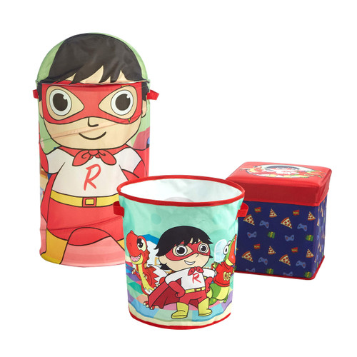 Ryan's World 3 Piece Collapsible Storage Set with Collapsible Ottoman, Bin and Figural Dome Pop Up Hamper