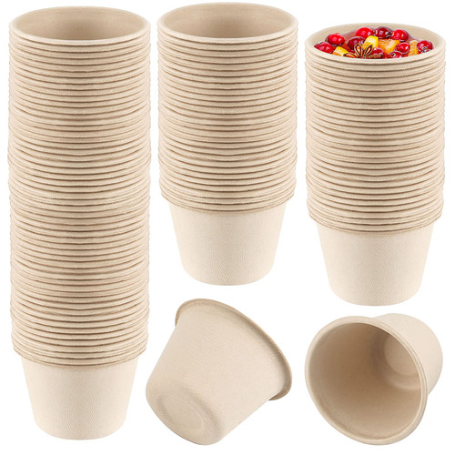 SEHOI Disposable Bagasse Fiber Souffle Cups, 200 Pack 4 OZ Compostable Disposable Cup, 100% Biodegradable and Compostable Portion Cups for Sauces, Samples, Condiments, Jello Shot, Food Storage