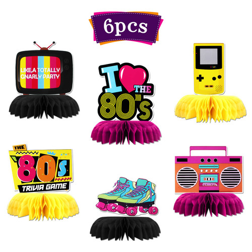 Felezon 6pcs 80s Honeycomb Table Centerpieces, Back to 80s Party Favors Supplies, 80s Retro Table Toppers Felezon 6pcs 80s Honeycomb Table Centerpieces, Back to 80s Party Favors Supplies, 80s Retro Table Toppers