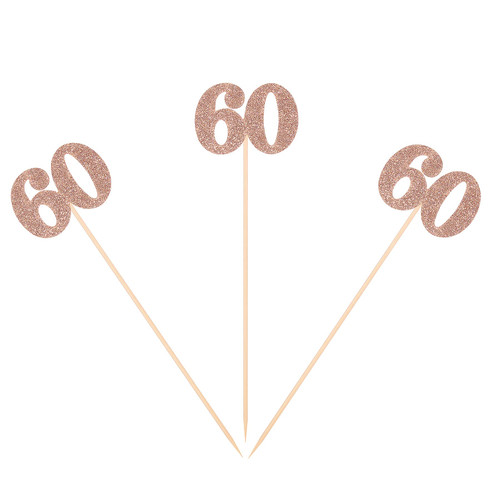 Pack of 10 Rose Gold Glittery 60th Birthday Centerpiece Sticks Number 60 Table Topper Adult Birthday Anniversary Pary Decorations