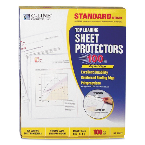 C-Line 62027 Standard Weight Polypropylene Sheet Protector, Clear, 2-Inch, 11 X 8 1/2, 100/Bx