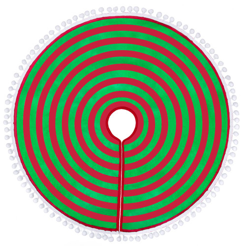 HOHOTIME Christmas Tree Skirt, Red Green Annual Rings 30 Inch Tree Mat Skirt with Pom Pom Trim for Holiday Party Xmas Tree Decoration